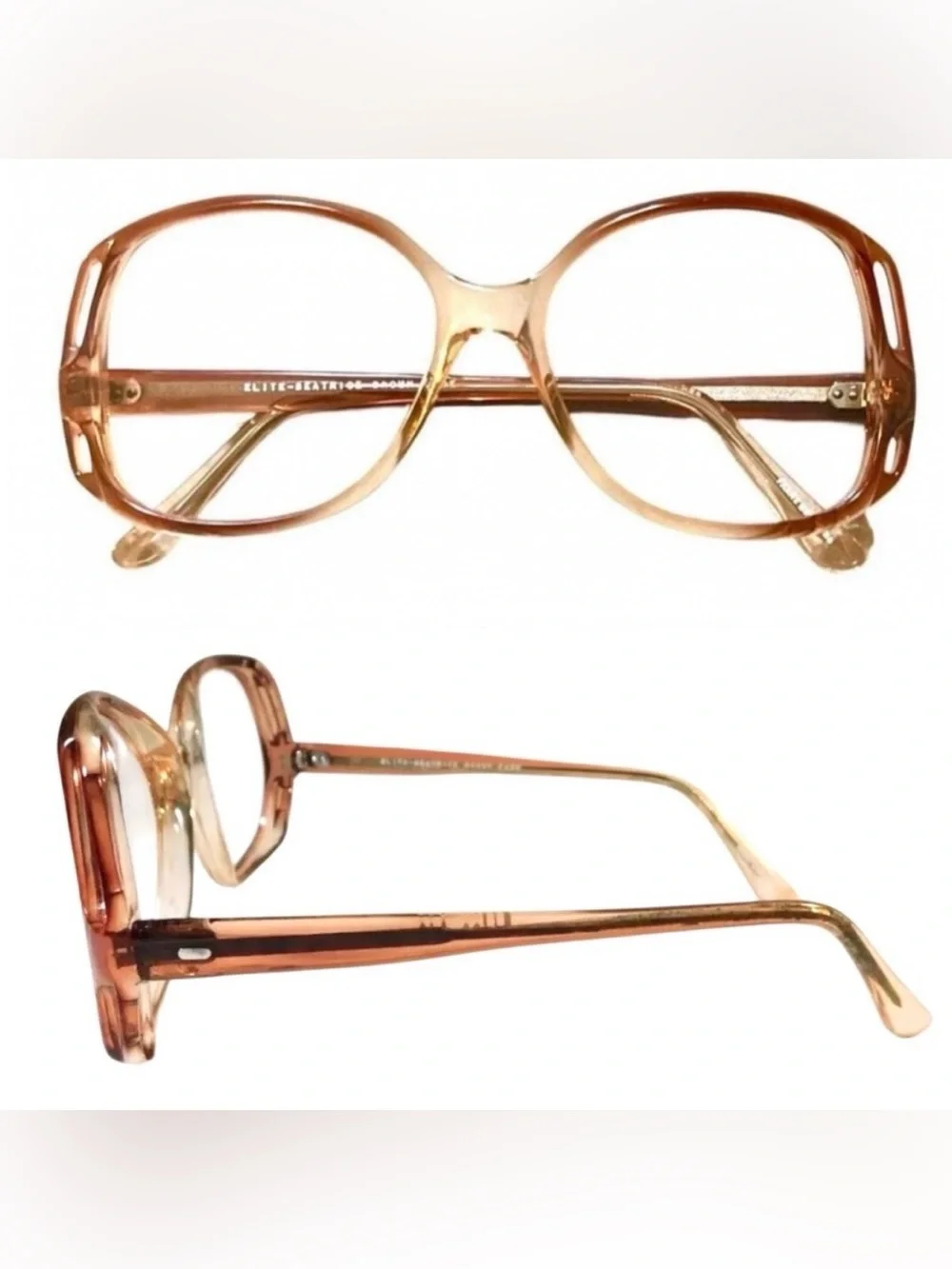 1980’s Vintage Gradient Brown, Oversized Geek Eyeglasses Cutouts,‎ NOS